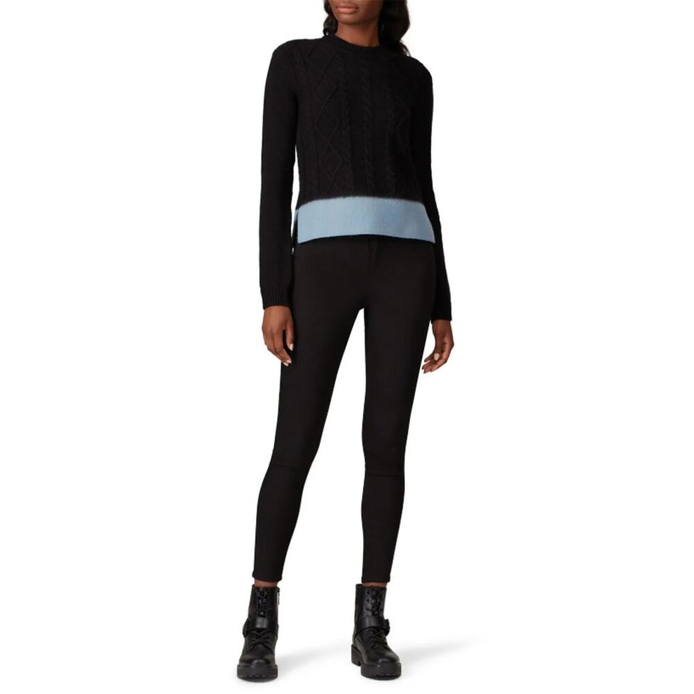 MARNI Women's Contrast Hem Crewneck Sweater Size 44 Black/Blue Cable Knit - Picture 2 of 8